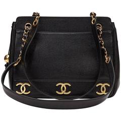 1990s Chanel Black Caviar Leather Vintage Timeless Shoulder Bag 8