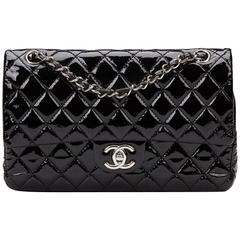 2000s Chanel Black Quilted Patent Leather Medium Classic Double Flap Bag 2000s Chanel Black Quilted Patent Leather Medium Classic Double Flap Bag