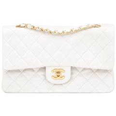 1990s Chanel White Quilted Lambskin Vintage Medium Classic Double Flap Bag