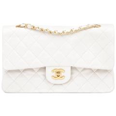 1990s Chanel White Quilted Lambskin Vintage Medium Classic Double Flap Bag