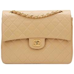1990s Chanel Beige Quilted Lambskin Vintage Medium Tall Classic Double Flap Bag