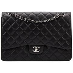 2010s Chanel Black Quilted Lambskin Maxi Classic Single Flap Bag