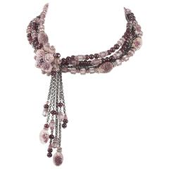 Lovely 1950s multi chain and amethyst glass beaded necklace 9