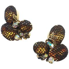 Vintage Kramer topaz and mesh earrings, 1960s