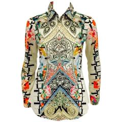 Energetic Etro Multi Colored Flower and Geo Print with Collar & Long Sleeves