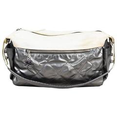 Chanel Metallic Silver Cream Quilted Canvas "Paris Biarritz" Bag