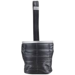 VINTAGE Chanel Dark Gray Quilted Nylon Silver Tone Trim Wristlet 3