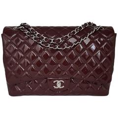 Chanel Bordeaux Patent XL Jumbo Single Flap With Silver Hardware 