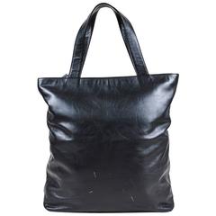 Vintage Chanel Black Lambskin Leather 'CC' Embossed Double Handle Tote Bag