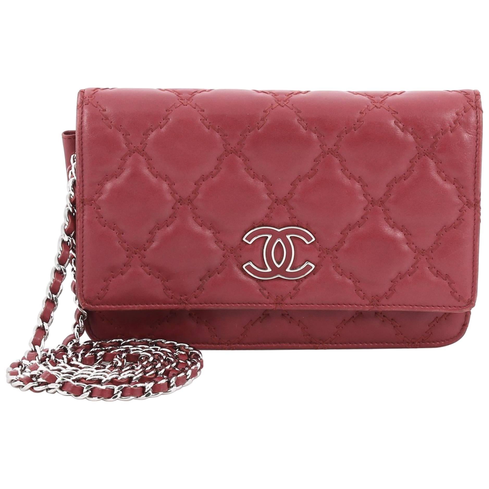 Chanel Double Stitch Hampton Wallet On Chain Quilted Leather