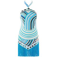 EMILIO PUCCI S/S 2008 Blue Signature Star Print Fringe Mini Dress 3