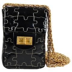 Chanel Black Patent Leather Puzzle Quilted Gold Tone Chain Link Crossbody Bag