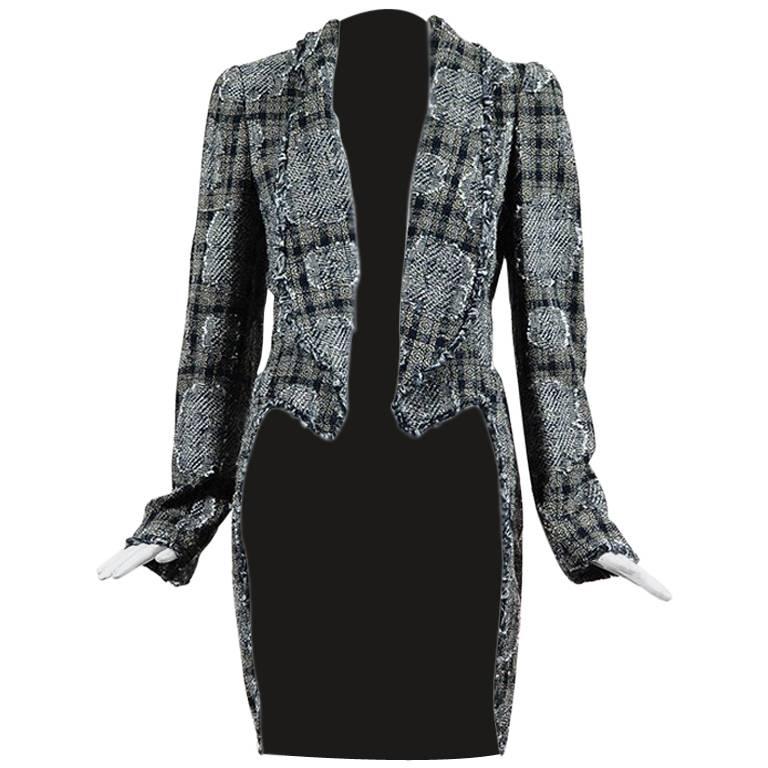 Chanel Autumn 2006 Blue Black & Metallic Tweed Pleated Tailcoat SZ 40 For Sale
