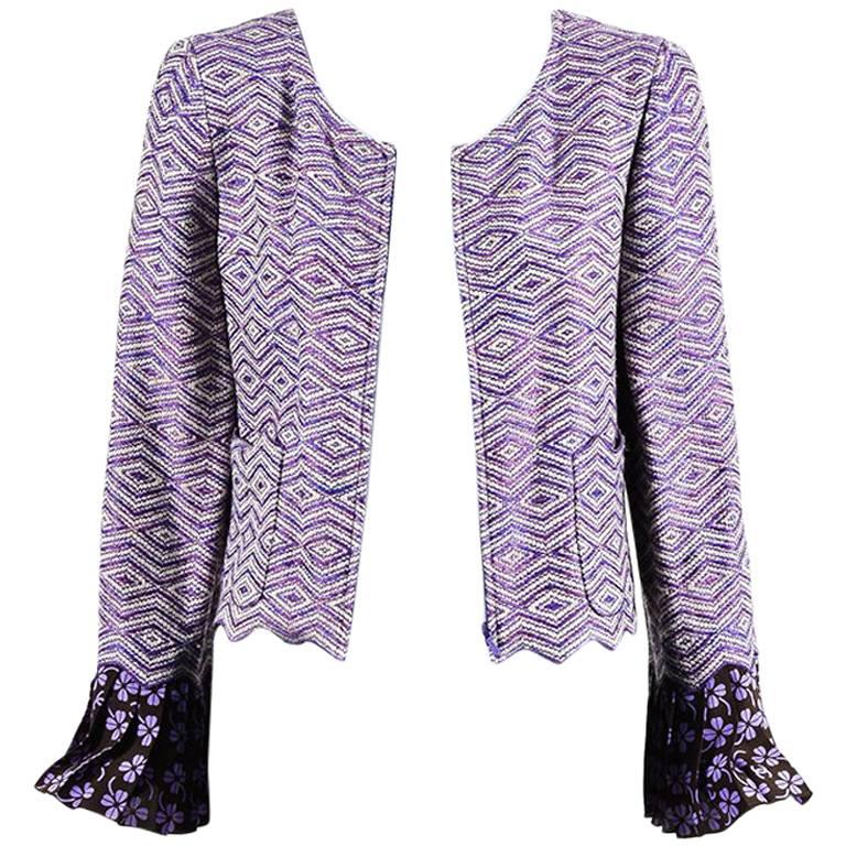 Chanel Spring 2001 Purple Multicolor Wool Blend & Silk Zipped Jacket SZ 40 For Sale