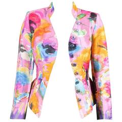 VINTAGE Christian Lacroix Pink Multicolor Printed Peplum Jacket SZ 36 Employee P 12