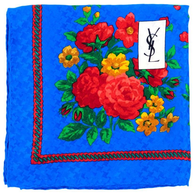 80s Yves Saint Laurent Silk Floral Print Scarf For Sale