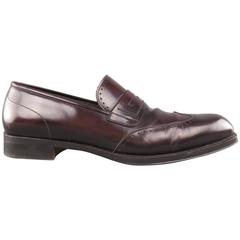 SALVATORE FERRAGAMO Size 11 Oxblood Perforated Wingtip Penny Leather Loafers