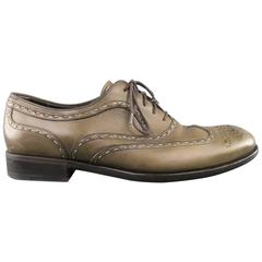 Men's BOTTEGA VENETA Size 8.5 Olive Topstich Leather Wingtip Lace Up 3