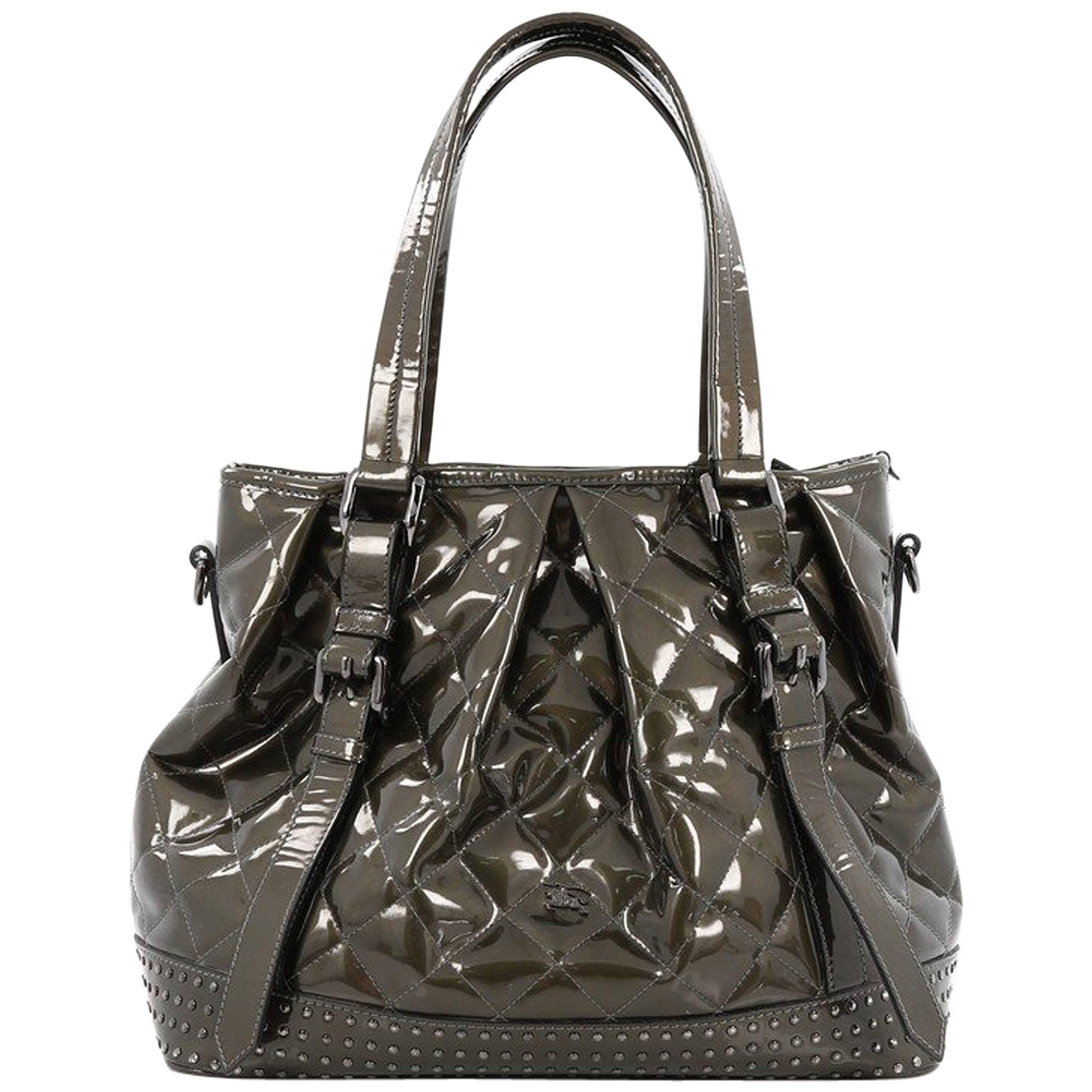 Burberry Lowry Tote Studded Quilted Patent Large