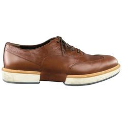 Men's SALVATORE FERRAGAMO Size 11 Tan Solid Leather Wingtip Rubber Sole Lace Up