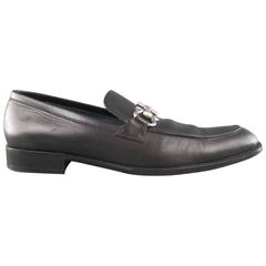 Men's SALVATORE FERRAGAMO Size 11 Black Leather Double Gancini Horsebit Loafers
