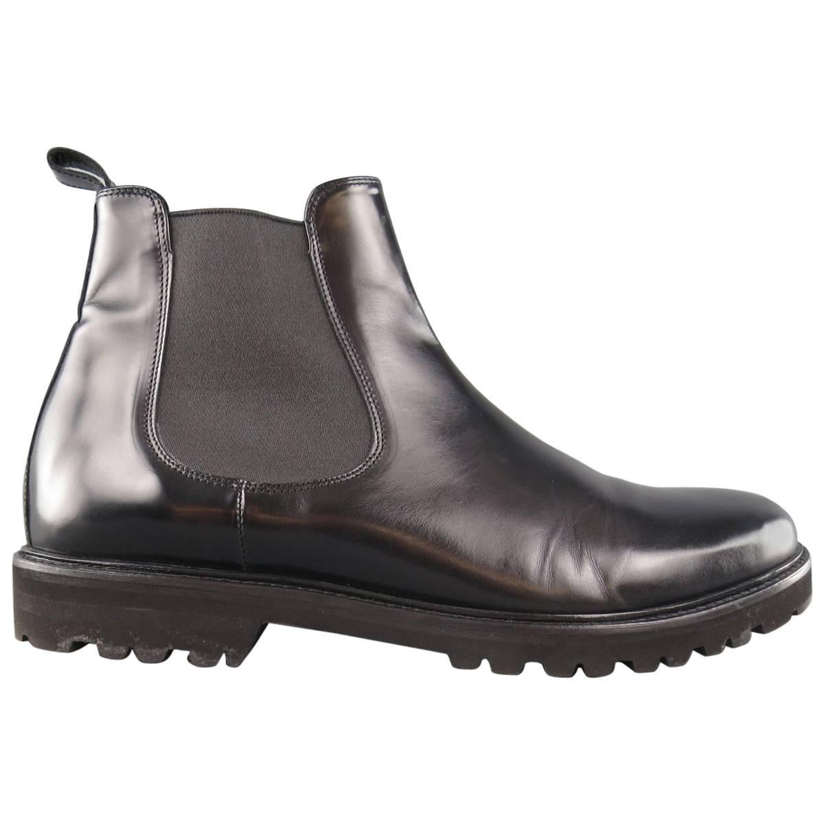 Men's THEORY Ankle Boots - US 12 Black Solid Leather Shoes
