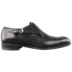 Men's TOM FORD Size 11 Black Perforated Toe Leather Monk Strap Loafers