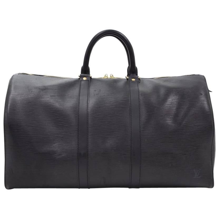 Louis Vuitton Keepall 45 Black Epi Leather Duffle Travel Bag 