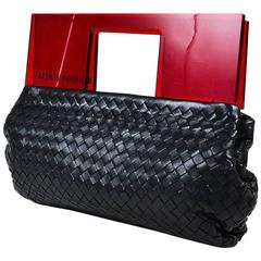 Bottega Veneta Vintage Black LeathRed Plexiglass Clutch Bag