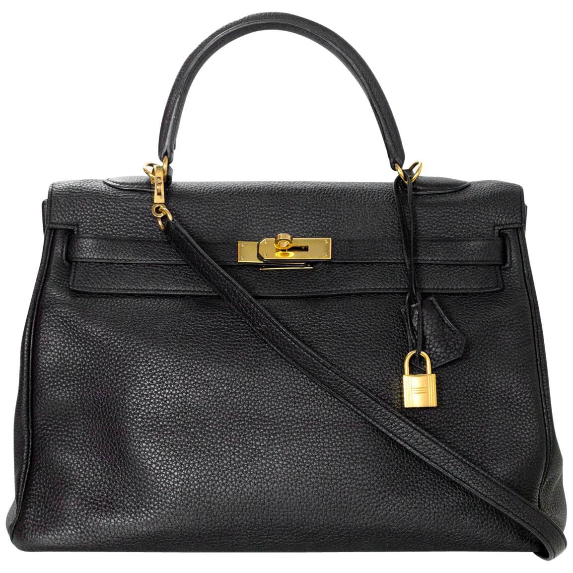 Hermes Black Togo Leather 35cm Retourne Kelly Bag GHW w/ Receipt