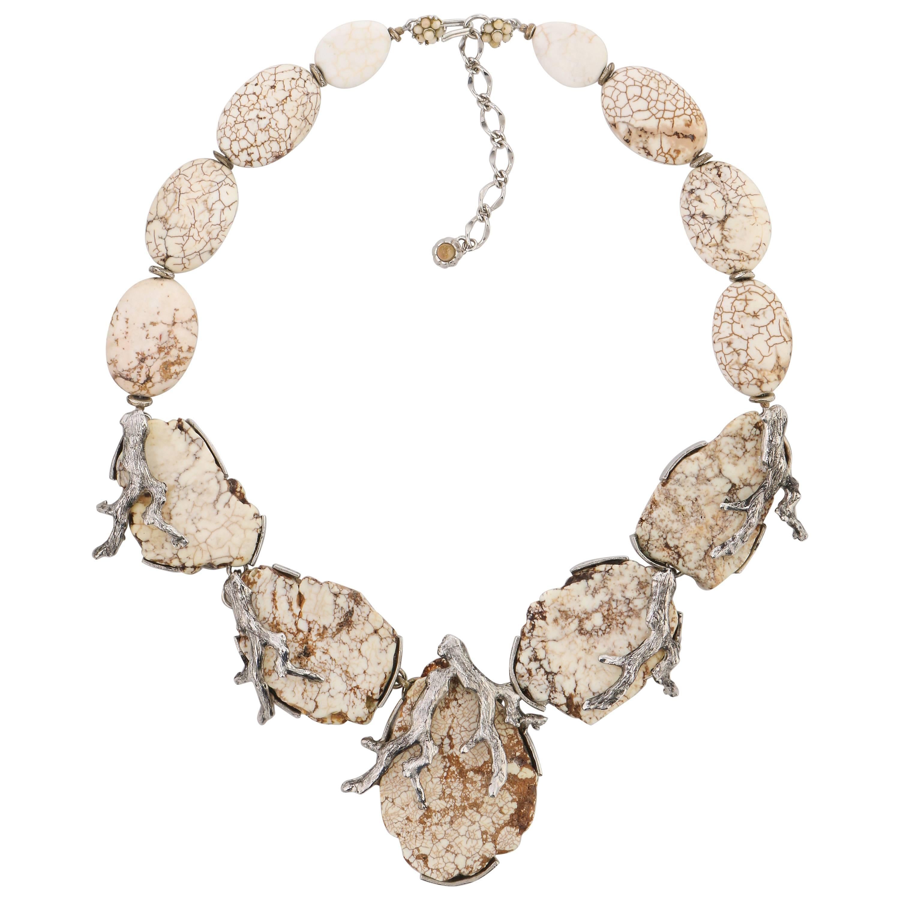 SIMAN TU Haute Couture c.2011 "Veined White Turquoise" Pendant Necklace