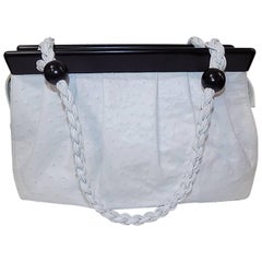 Suarez New white Ostrich Bag with ebony frame