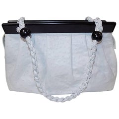 Suarez New white Ostrich Bag with ebony frame 6