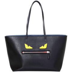 Fendi Black Saffiano Leather Monster Roll Tote Bag