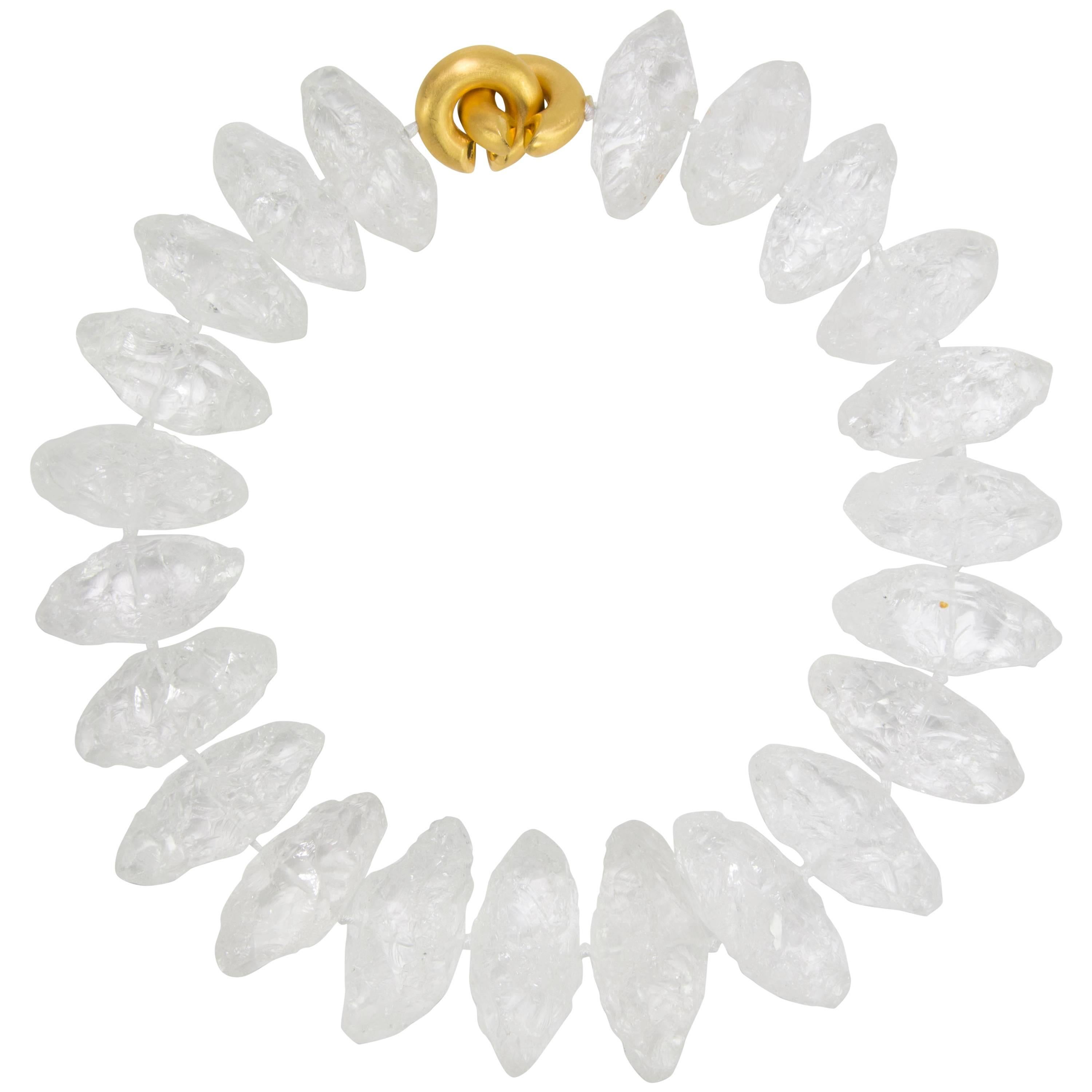 Striking Natural Rock Crystal Necklace Gilt Sterling Silver Statement Necklace For Sale