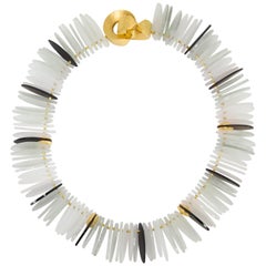 Striking Black Obsidian and Crystal Gilt Sterling Silver Runway Necklace