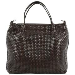 Salvatore Ferragamo Convertible Zip Satchel Woven Leather Large 