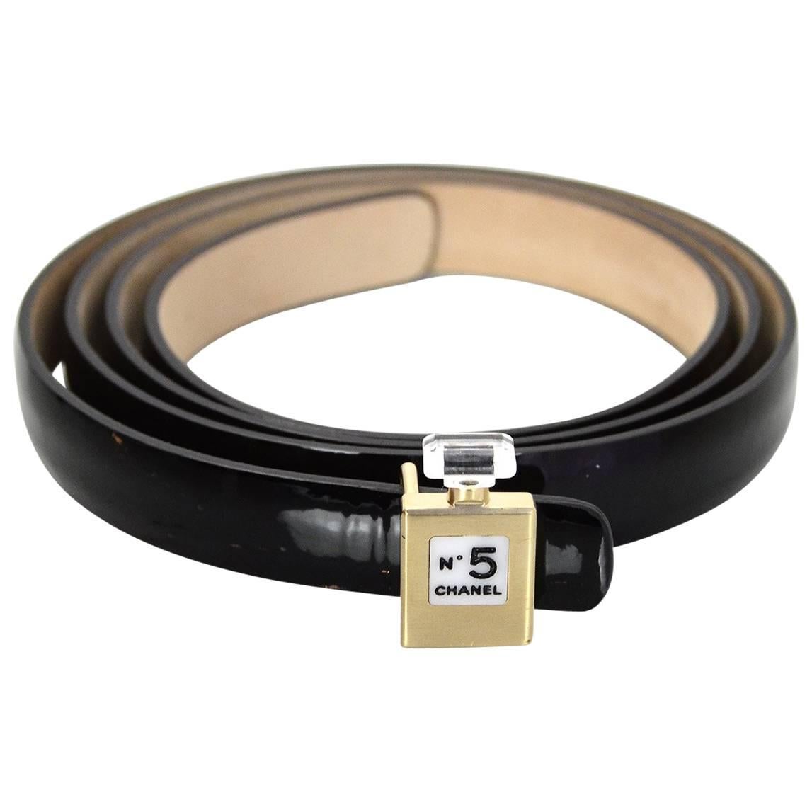 Chanel Black Patent Leather No. 5 Belt sz 36/90