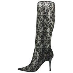 New CASADEI Lace Black Twisted Heel Boots size 9
