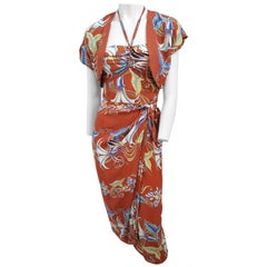 robe Tiki Kamehameha Orange brûlée des années 1950 & Boléro