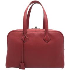 Hermes Victoria Vermillon Red Clemence Leather Shoulder Bag