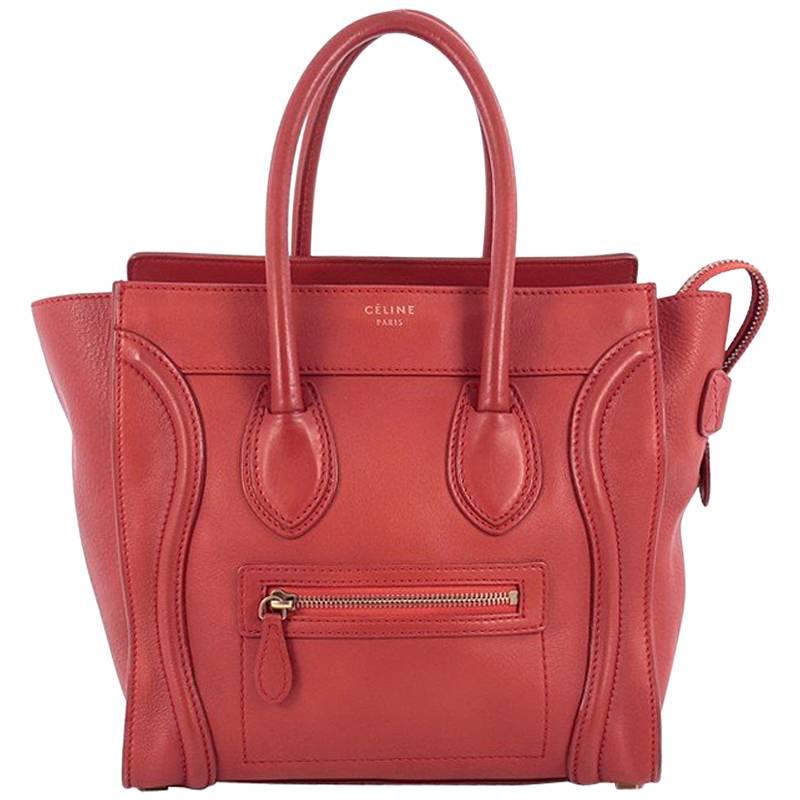 Celine Luggage Handbag Grainy Leather Micro