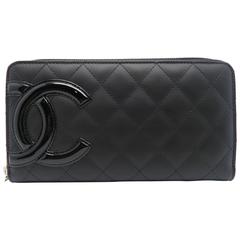 Chanel Cambon Line Black Quilted Calfskin Leather Zip Around Long Wallet