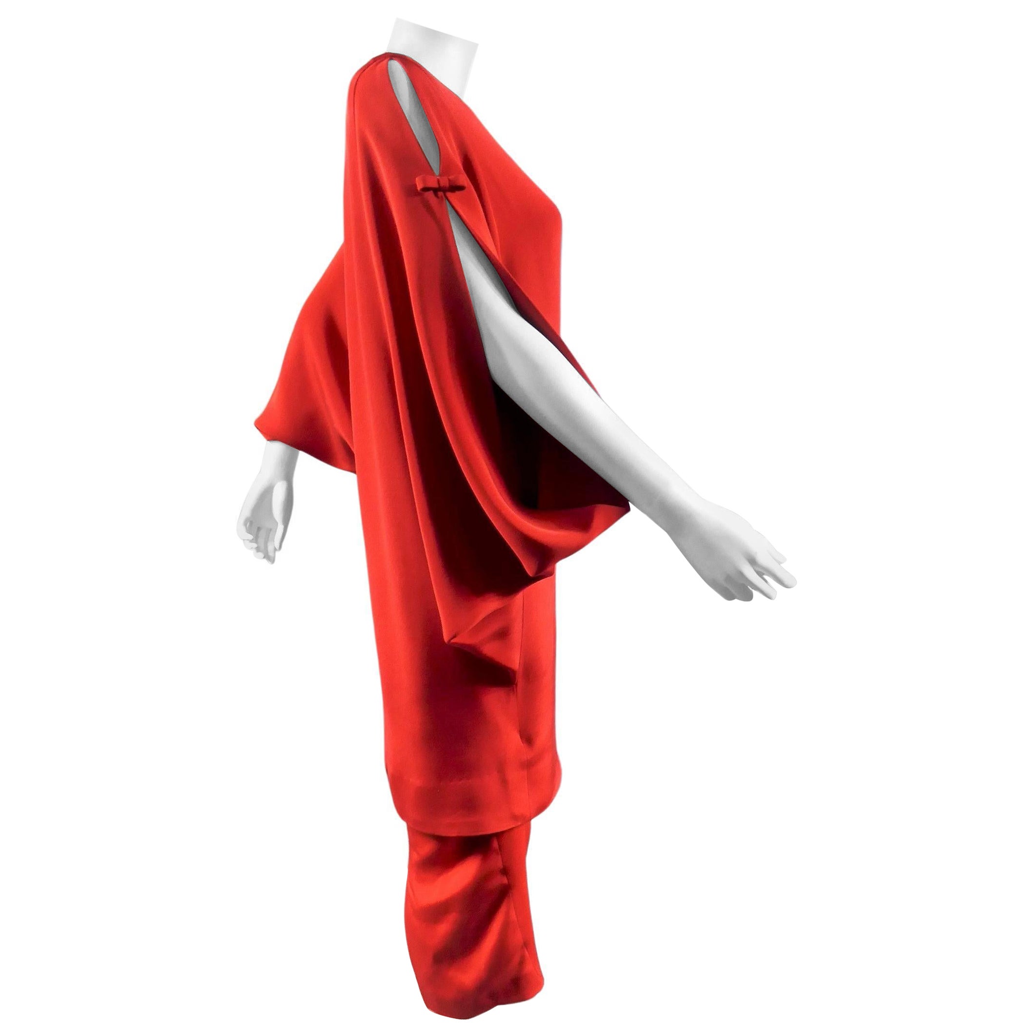 A Pierre Cardin Couture Batwing Sleeves Dress & Skirt Circa 1980 For Sale