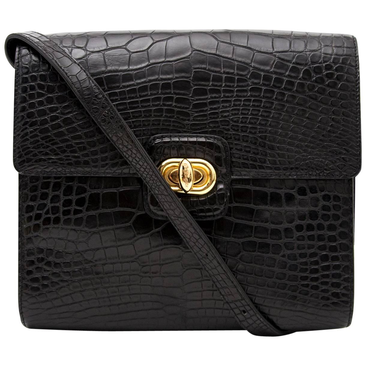 Delvaux Black Croco Crossbody Bag