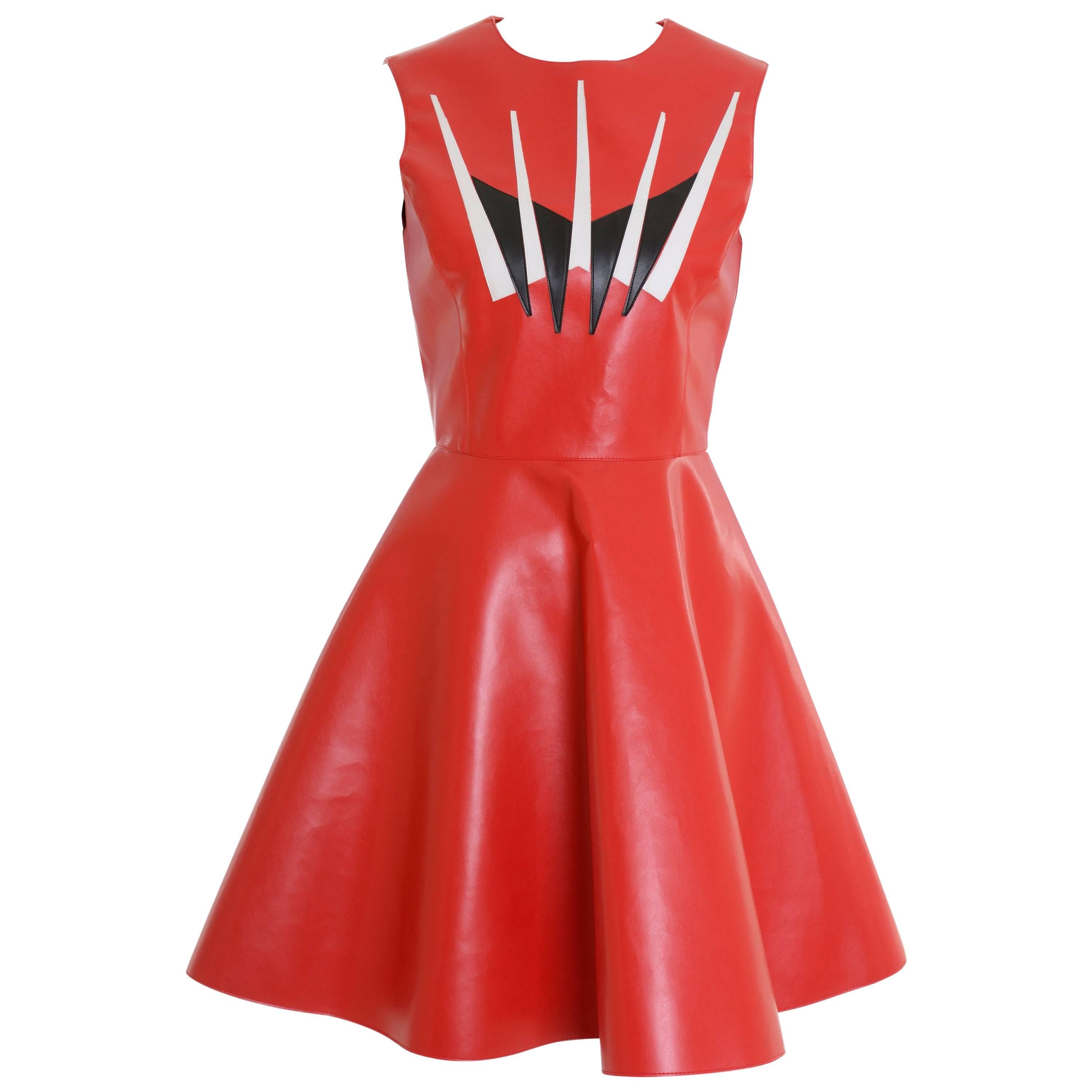 DOMENICO CIOFFI Made in Italy Red Vinyl Leather Mini Dress For Sale