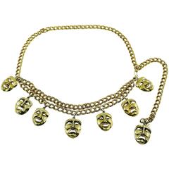 Moschino Vintage Rare 1990s Gold Toned Tragedy Comedy Masks Belt 5