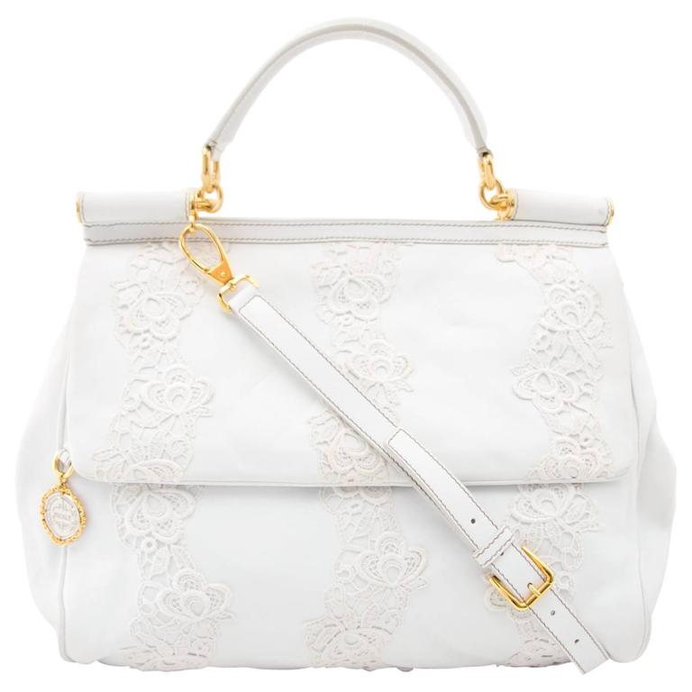 Dolce and Gabbana White Leather and Lace Sicily Bag at 1stDibs dolce