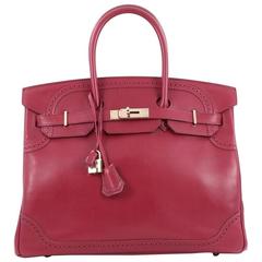 Hermes Birkin Ghillies Handbag Rubis Tadelakt with Gold Hardware 35