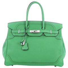 Hermes Birkin Ghillies Handbag Green Togo and Swift with Palladium Hardware 35